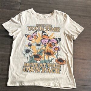 Zoe + Liv Cream Graphic Tee with Butterfly and Floral Motif